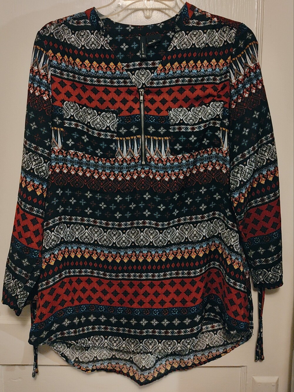 new directions Black & Red Boho Zip-Front Tunic